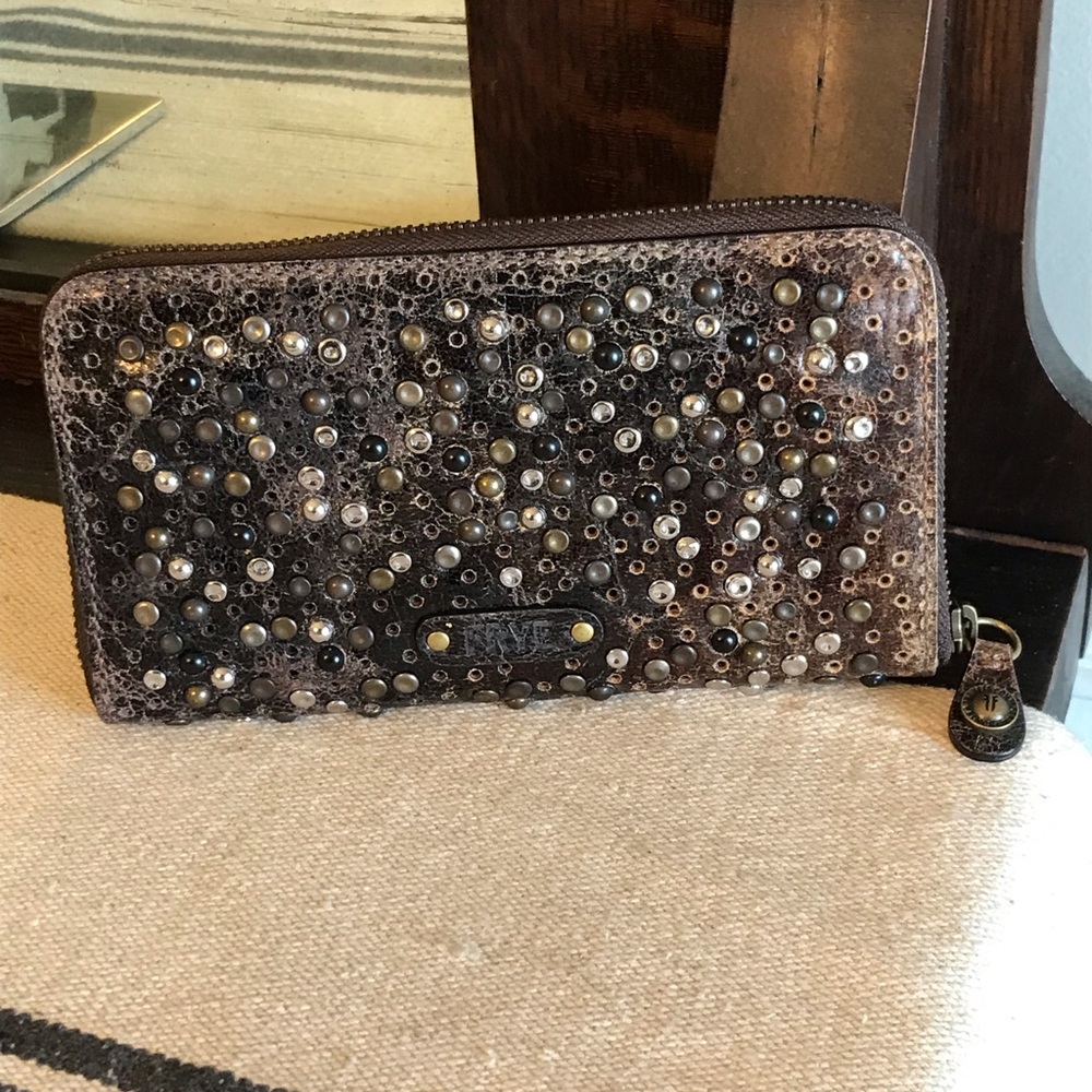 Rare Frye Deborah Leather Studded Wallet Gem